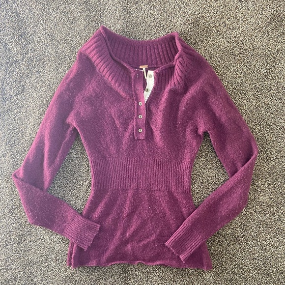 Free People Maroon Wool Blend Button Sweater - Picture 1 of 4